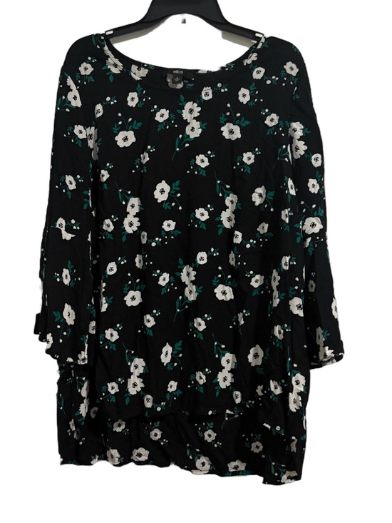 ellos Tops - ellos 100% Rayon Black Long-Sleeve Floral Blouse